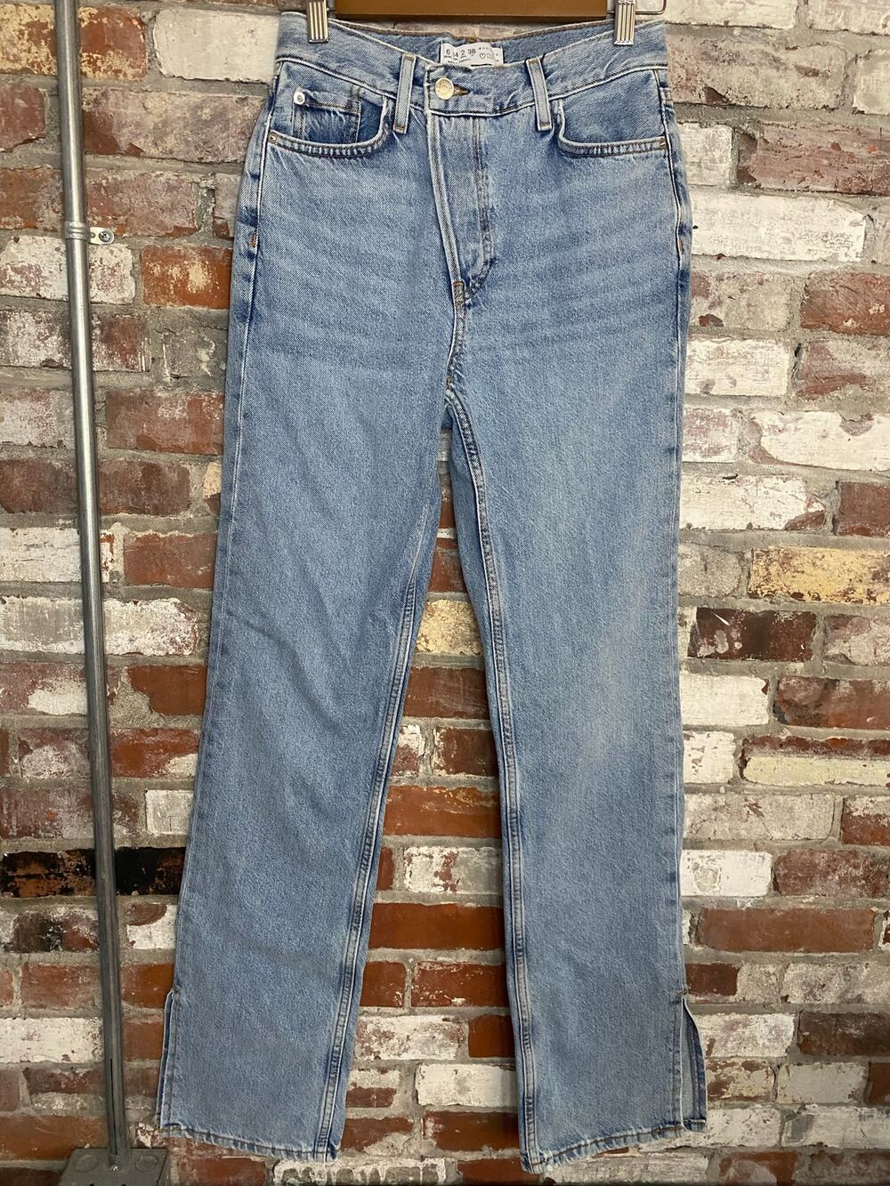 Primark High Waist Dad Jeans Light Wash Ankle Split Button Fly Size 2 US / 6 UK